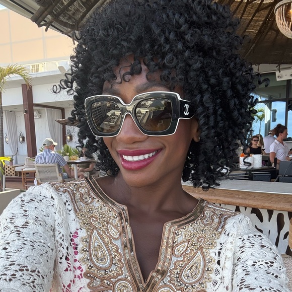 CHANEL Black & White Acetate Logo Squared Sunglasses ?Style 5422B FULL INCLUSION main image 5